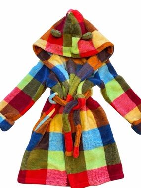 Colorful Plaid Hooded Children's Bathrobe - Multicolor Baby Gap 4yrs